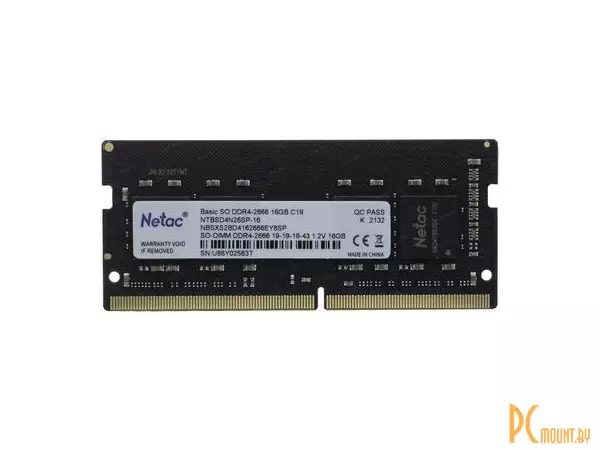 Память для ноутбука SODDR4, 16GB, PC21300 (2666MHz), Netac NTBSD4N26SP-16